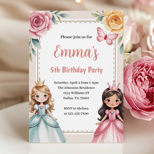 Invitation Cute Princess 5th Birthday Party