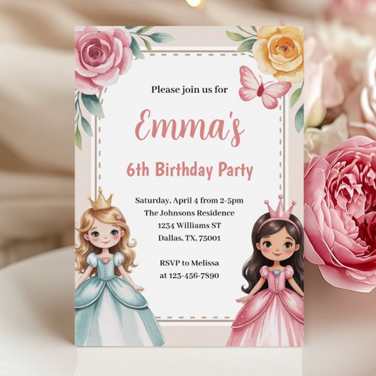 Invitation Cute Princess 6th Birthday Party