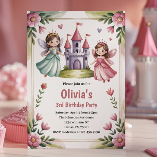 Invitation Cute Princess Fairy 3rd Birthday Party