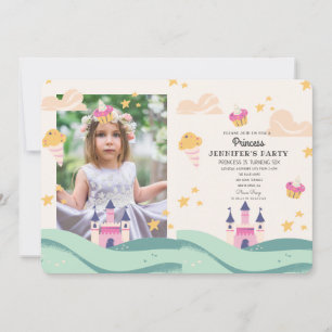 Invitation Cute Princess Photo Pink Castle Anniversaire