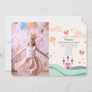 Invitation Cute Princess Photo Pink Castle Anniversaire