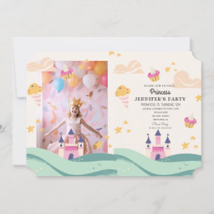 Invitation Cute Princess Photo Pink Castle Anniversaire