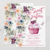 Invitation Cute Printemps boho floral cupcake doux 16 (Devant / Derrière)