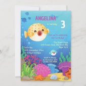 Invitation Cute Puffer Poisson Bleu Océan Anniversaire (Devant)
