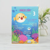 Invitation Cute Puffer Poisson Bleu Océan Anniversaire (Debout devant)