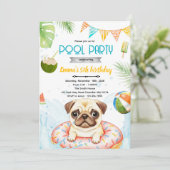 Invitation Cute pug pool party theme invite (Debout devant)
