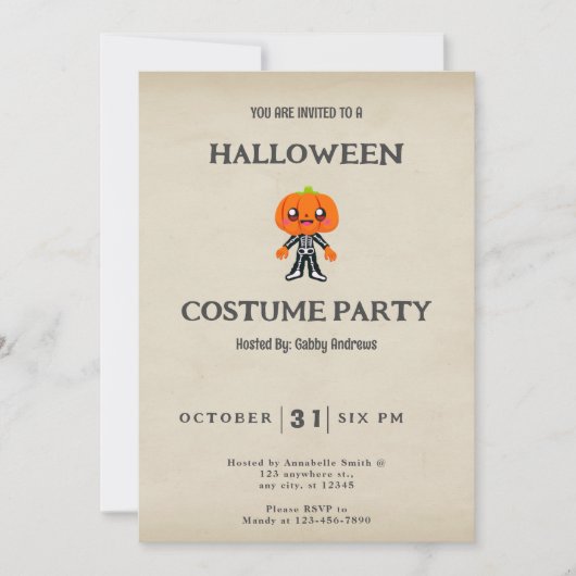 Invitation Cute Pumpkinhead Skeleton Halloween Vintage (Devant)