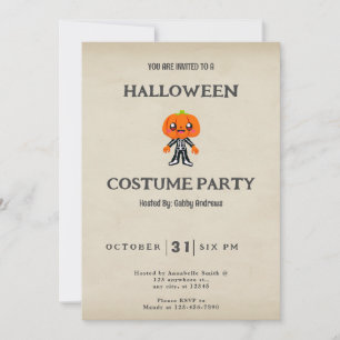 Invitation Cute Pumpkinhead Skeleton Halloween Vintage