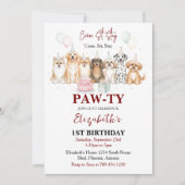 Invitation Cute Puppy Dog Boy 1st Birthday | Pawty Time First (Devant)
