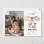 Invitation Cute Puppy Dog Boy 1st Birthday | Pawty Time First (Devant)
