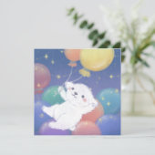 Invitation Cute Puppy with Balloons & Stars (Debout devant)