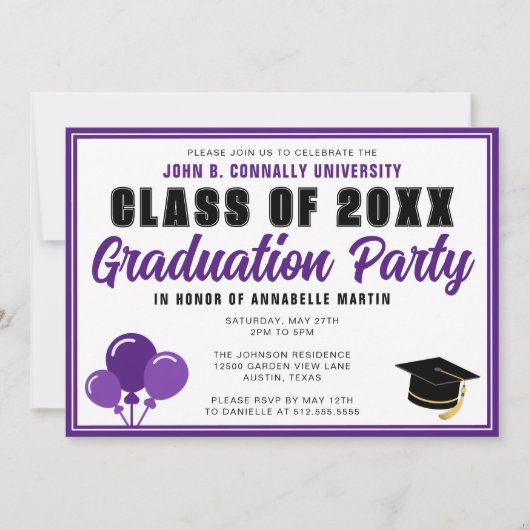 Invitation Cute Purple Classe de 2025 Modern Graduation Party (Devant)
