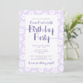 Invitation Cute Purple Daisy Pattern 1st Birthday Party (Debout devant)