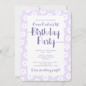 Invitation Cute Purple Daisy Pattern 1st Birthday Party (Devant)