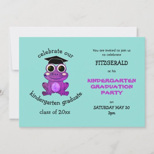 Invitation Cute Purple Frog Kindergarten Graduation Party (Devant)