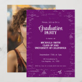 Invitation Cute Purple Math Hand-Lettering Photo Graduation (Devant / Derrière)