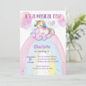 Invitation Cute Purple Unicorn 2e Anniversaire Rainbow (Debout devant)