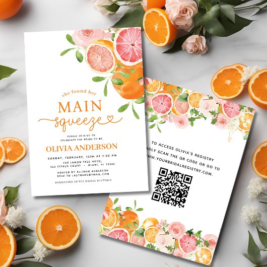 Invitation Cute QR Code Citrus Main Squeeze Fête des mariées