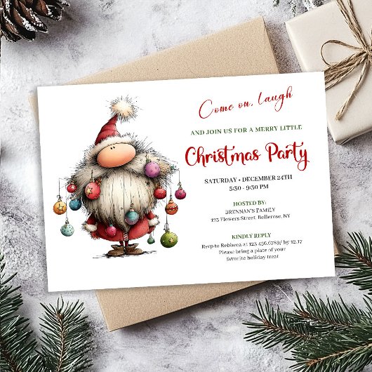 Invitation Cute Quirky Santa Modern Watercolor Holiday Invite