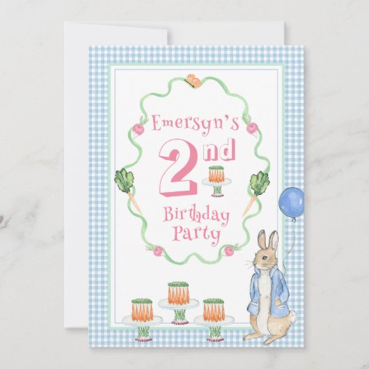 Invitation Cute Rabbit 2e fête d'anniversaire rose (Devant)