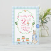 Invitation Cute Rabbit 2e fête d'anniversaire rose (Debout devant)