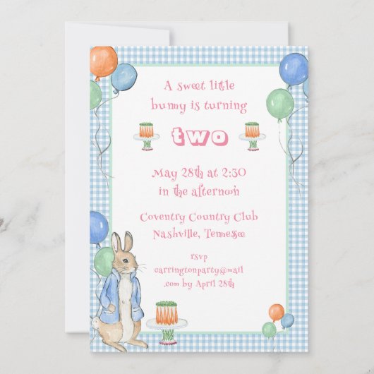 Invitation Cute Rabbit 2e fête d'anniversaire rose (Dos)