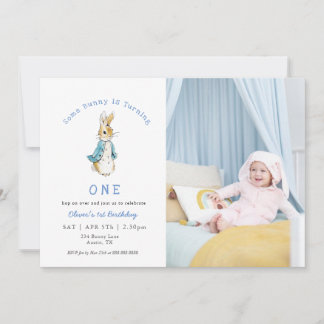 Invitation Cute Rabbit Baby boy 1st birthday Photo