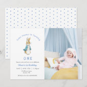 Invitation Cute Rabbit Baby boy 1st birthday  Photo (Devant / Derrière)