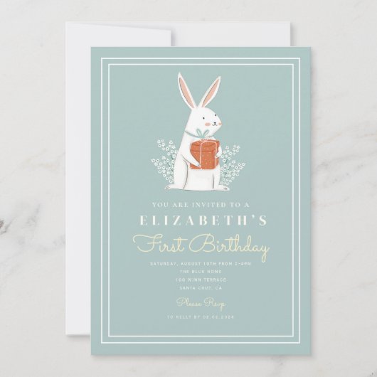 Invitation Cute Rabbit Premier anniversaire 1er anniversaire  (Devant)