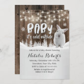 Invitation Cute Rabbit Rustique Forêt d'hiver Baby shower (Devant / Derrière)
