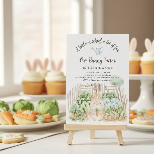 Invitation Cute Rabbit Veggie Garden Party First Birthday