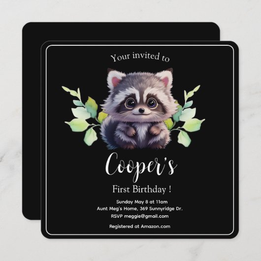 Invitation Cute raccoon animaux de forêt amis de forêt (Devant / Derrière)