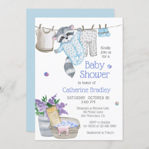 Invitation Cute Raccoon Jour de lavage Baby shower d'aquarell