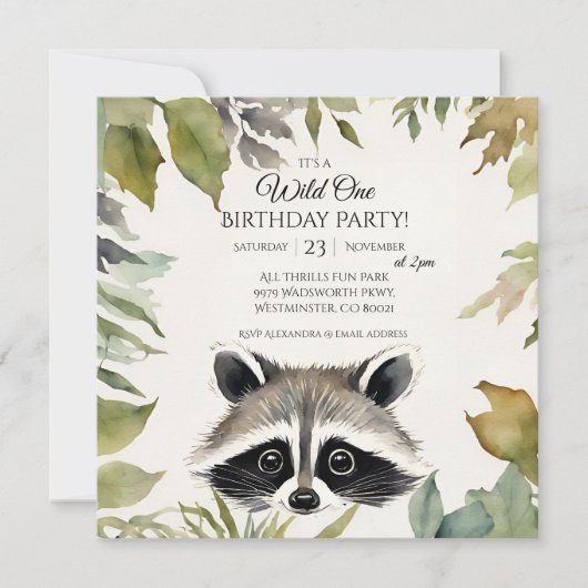 Invitation Cute Raccoon Wild One 1er anniversaire (Devant)