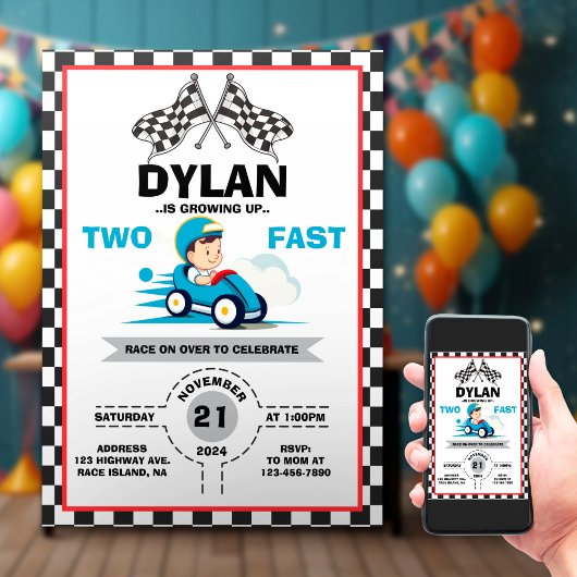 Invitation Cute Racer Two Fast