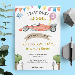 Invitation Cute Racing Car Thème d'anniversaire pour enfants