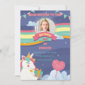 Invitation Cute Rainbow Ajouter Photo Unicorn Anniversaire In (Devant)