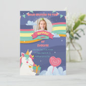 Invitation Cute Rainbow Ajouter Photo Unicorn Anniversaire In (Debout devant)