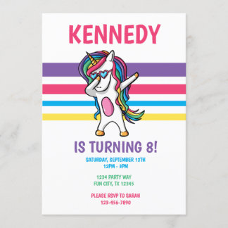 Invitation Cute Rainbow Dabbing Unicorn Girls Birthday Party