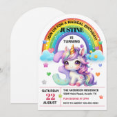 Invitation Cute Rainbow et Unicorn 3ème anniversaire (Devant / Derrière)