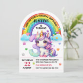 Invitation Cute Rainbow et Unicorn 3ème anniversaire (Debout devant)