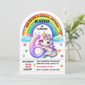 Invitation Cute Rainbow et Unicorn 6e fête d'anniversaire (Debout devant)