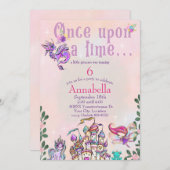 Invitation Cute Rainbow Fairy Tale Unicorn et Château (Devant / Derrière)