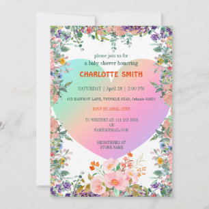Invitation Cute Rainbow Heart dégradé de flore baby shower