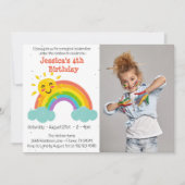 Invitation Cute Rainbow Nuages Enfants Photo Anniversaire (Devant)