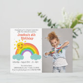 Invitation Cute Rainbow Nuages Enfants Photo Anniversaire (Debout devant)