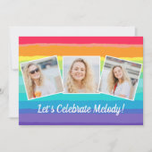 Invitation Cute Rainbow Photo Collage Anniversaire (Devant)