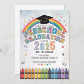 Invitation Cute Rainbow Preschool Graduol Cap Confetti (Devant / Derrière)