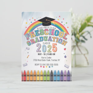 Invitation Cute Rainbow Preschool Graduol Cap Confetti