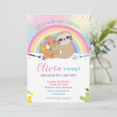 Invitation Cute Rainbow Sloth Art Paint Birthday Girl (Debout devant)
